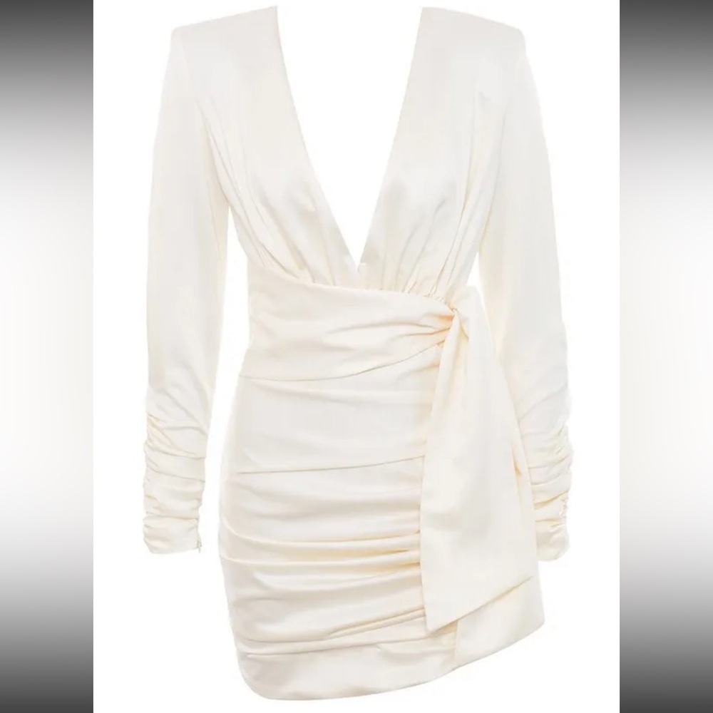 HOUSE OF CB 'Loana' Ivory Draped Satin Dress NWOT - Picture 10 of 14